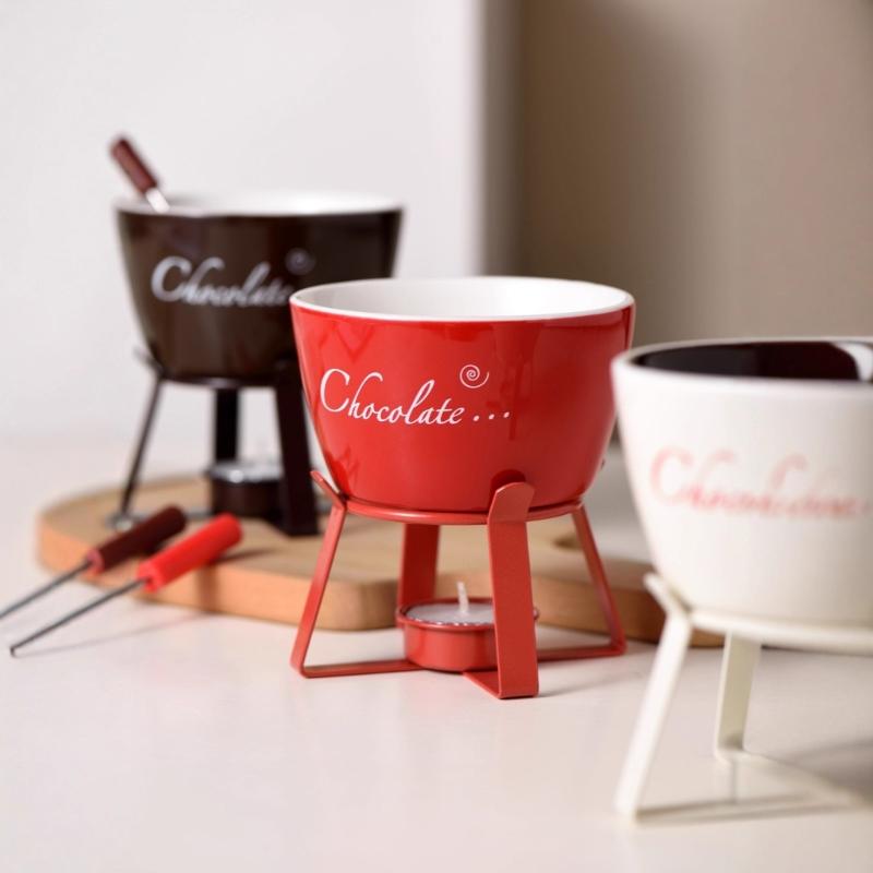 Fondue Pots Set Tealight Porcelain Melting Pots for Cheese Chocolate Butter Caramel Ceramic Butter Warmers Set with Fork