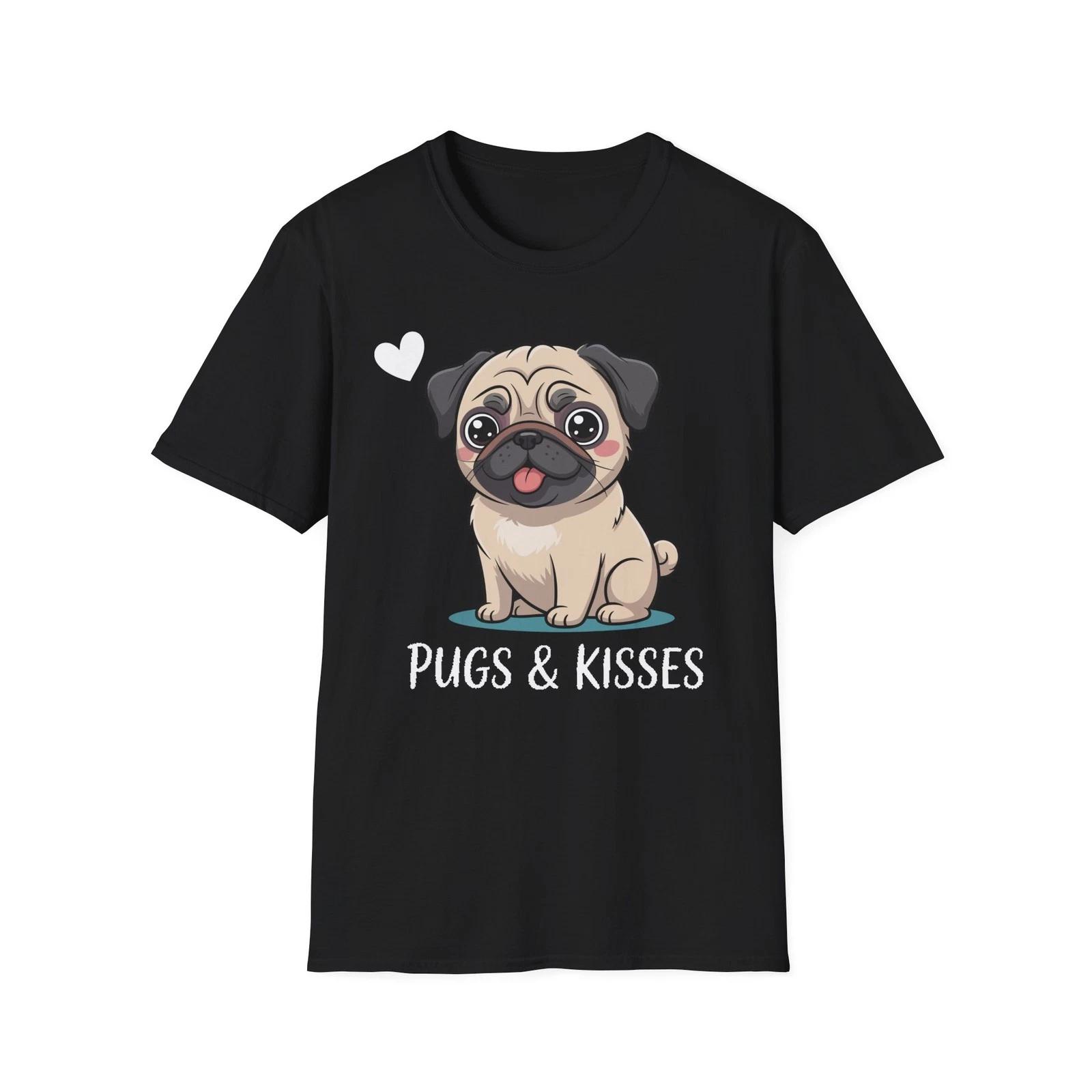 Cute Pugs & Kiss Pug Dog Puppy Lover Heart Gift T Shirt XL