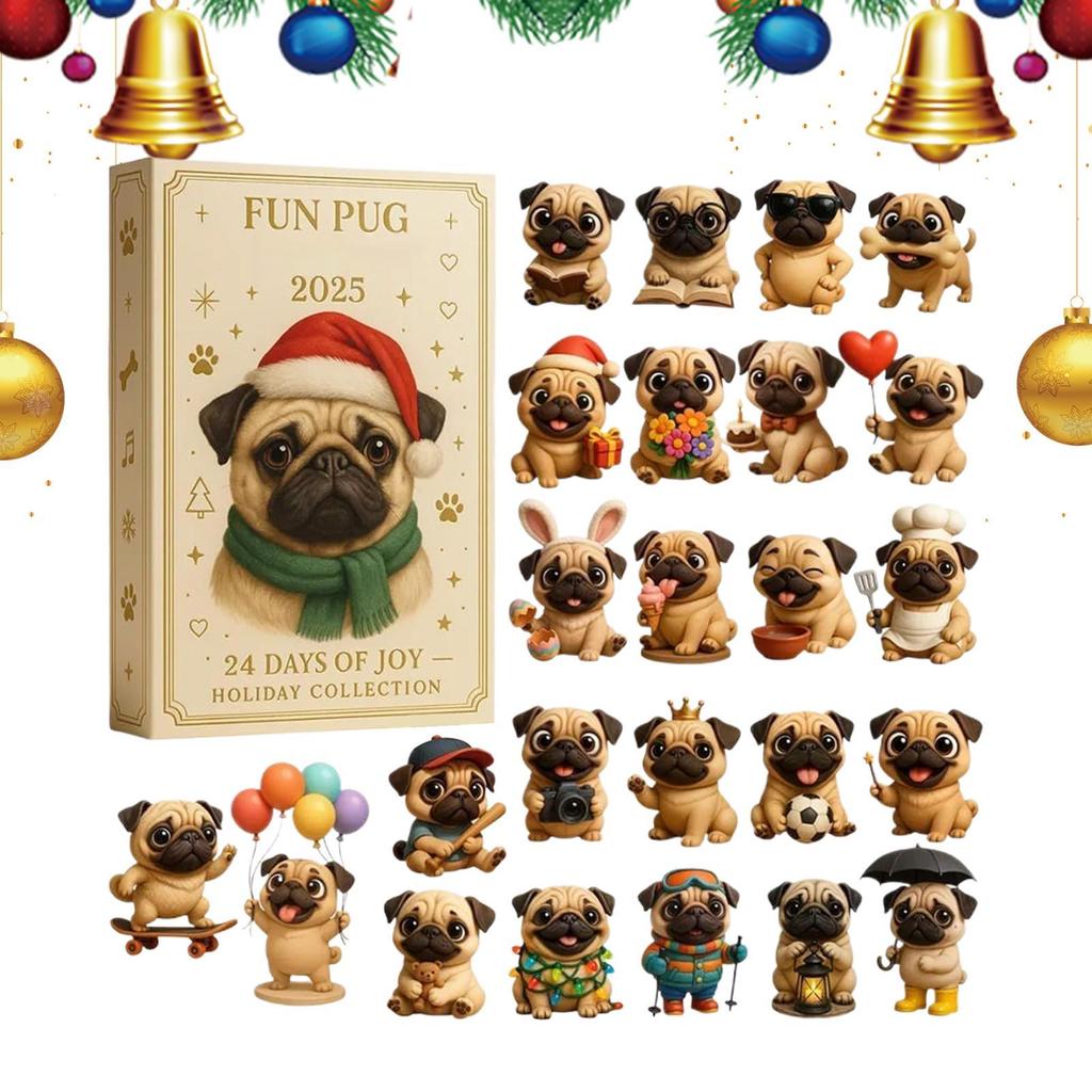 Pug Christmas Advent 2025 24 Days 2D Acrylic Pet Seasonal Decor Pug Tree Ornament Countdown Calendar For Home Kids Adults Gifts