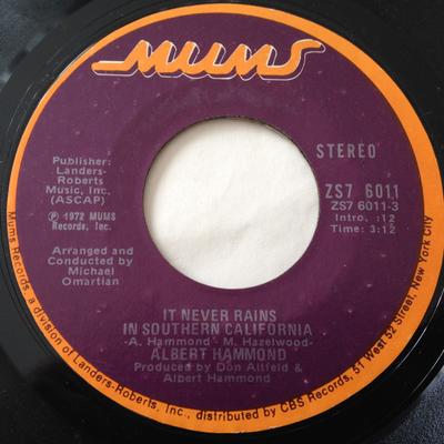 7-Zoll Schallplatte ALBERT HAMMOND - It Never Rains In Southern Californ ZS76011 Mums Records 1972 US Pop Gebraucht