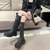2024 Autumn New Vintage Long Boots Women's Petite Raised Heel Polyester Lining Rubber Upper Retro Style Boots For Ladies