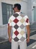 Printed Design – Not Textured Men's Short Sleeve - Flat Digital Print Pattern - No Texture - Rhombus Check Pattern In Red, Gray, And. Fashionable and