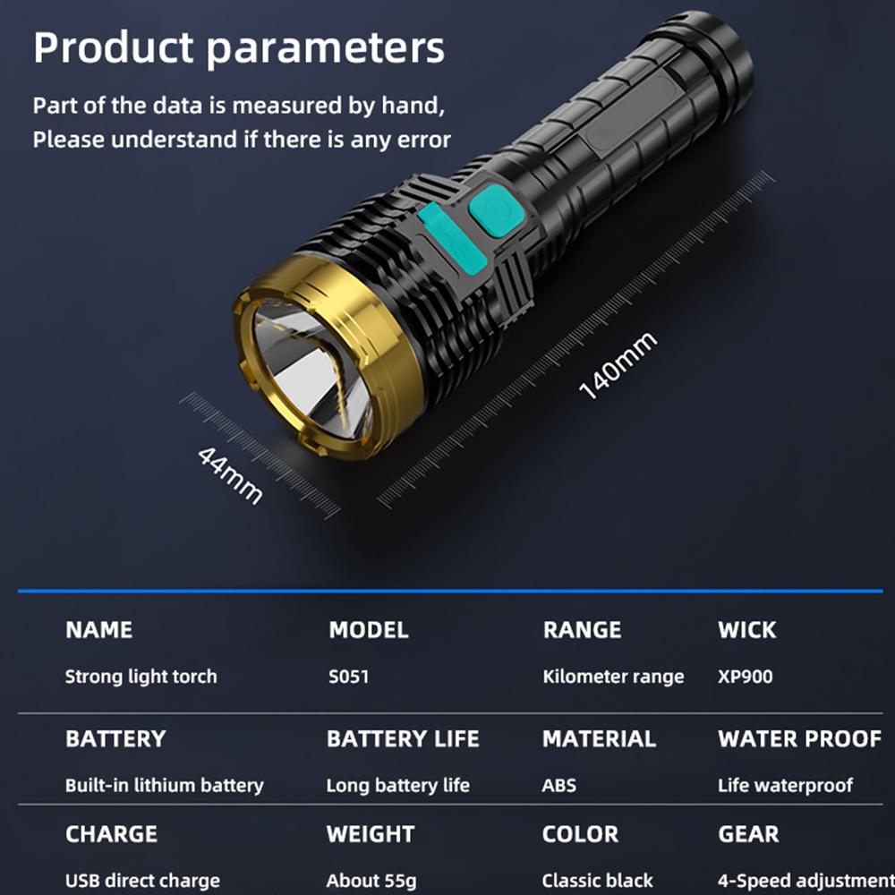 Dual Light Source Flashlight Mini Portable Outdoor Strong Super Bright ABS Strong Light FocusingLed Side Light Multifunctional