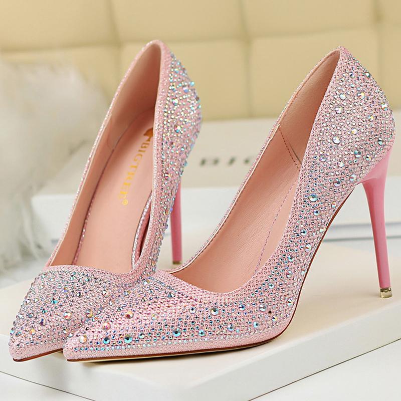Duży rozmiar 43 Damskie czółenka Buty ślubne Błyszczące cyrkoniami Panna Młoda Szpilki 7 CM 10 CM Luksusowe czółenka Buty imprezowe
