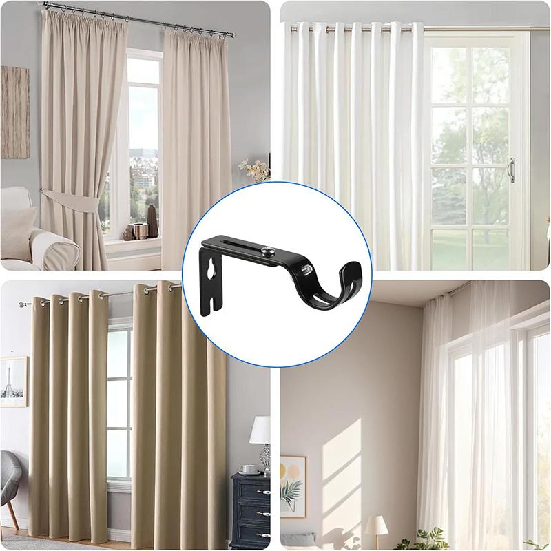 4Pcs Heavy Duty Curtain Pole Brackets for 25mm Poles Adjustable Wall-mounted Curtain Rod Support Metal Curtain Pole Holders Set