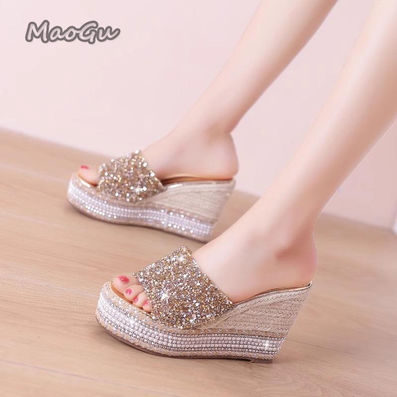 Fashion Platform Sandals Women 10cm Rhinestone Slippers Female Summer Pumps Fashion Sandalias Sexy De Mujer Women Summer Outwear Slides