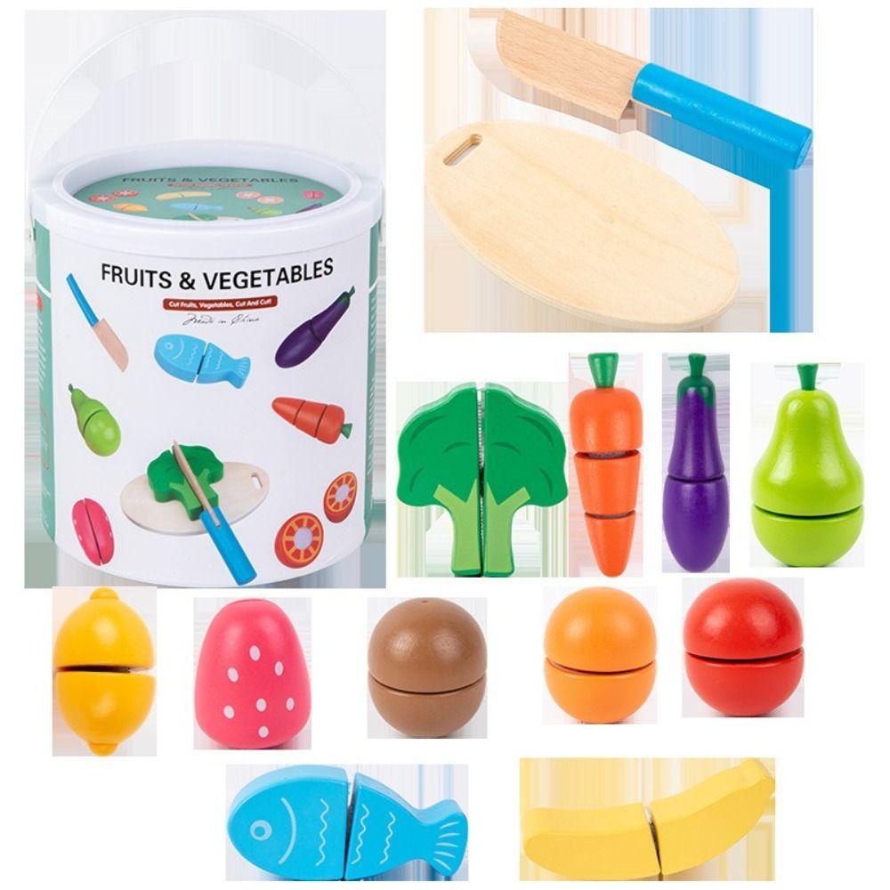 Wooden Wooden Pretend Toy Simulation Cutting Fruit Vegetable Set Fruit Cutting Toy  Children Play