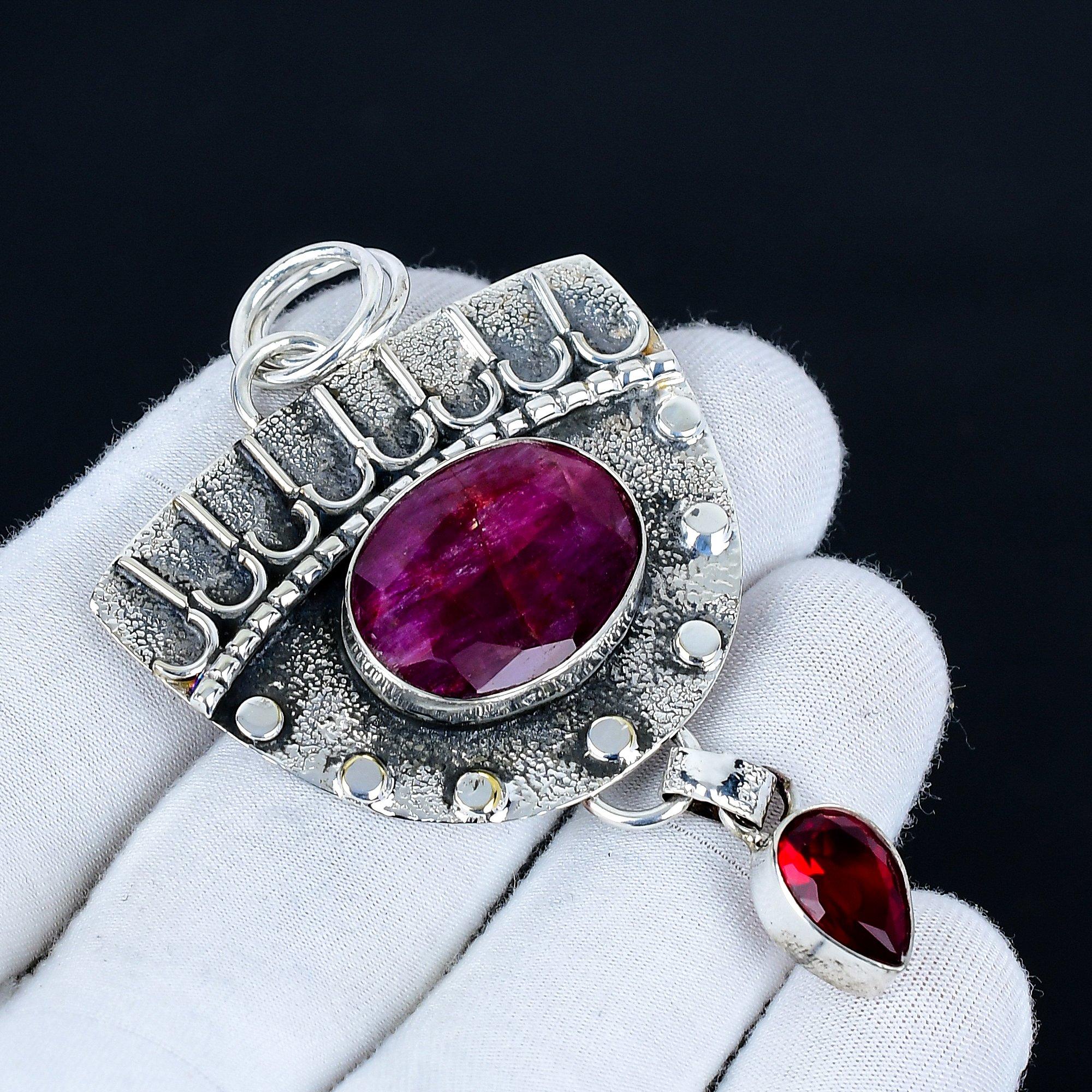 

Kashmir Ruby Pendant, 925 Sterling Silver Handmade Jewelry, Red Garnet Silver Pendant, Party Wear Jewelry For Women s, Pendant New Year Gift 7 Cm красный