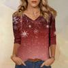 Women's T Shirt CHristmas Print 3/4 Sleeve Daily Weekend Fashion Basic V- Neck Regular Top