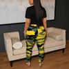 D8111 European and American Hot-selling Women's Clothing, Sexy Fashion Camouflage Printing Crew Neck Short-sleeved Trousers Two-piece Set