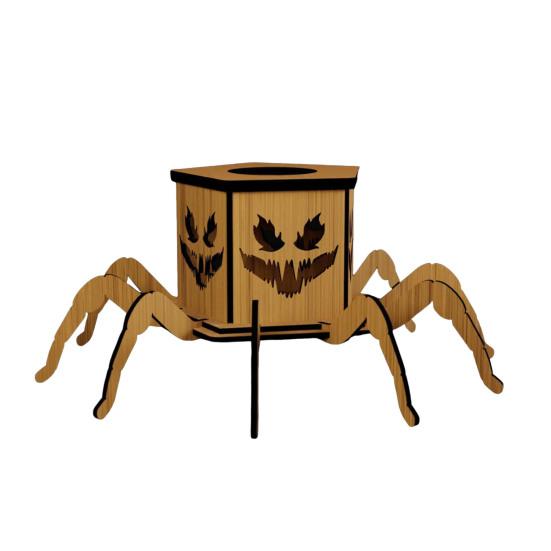 Halloween Lighted Pumpkin Lantern LED Wooden Spider Pumpkin Lamp with Spooky Face for Halloween Party Home Yard Decor