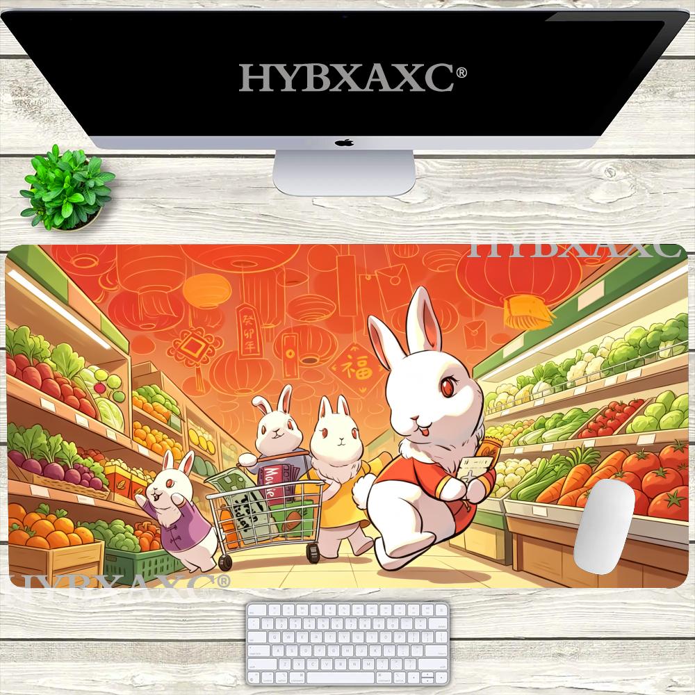 HYBXAXC Chinese New Year Rabbit Shopping Mouse Pad Cute Bunny Supermarket Desk Mat Extended Gaming Keyboard Mats Gamer Mousepad
