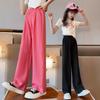 Girls' Summer Pants Summer Thin Mosquito Repellent Pants Ice Silk Black Children's Suit Wide Leg Pants