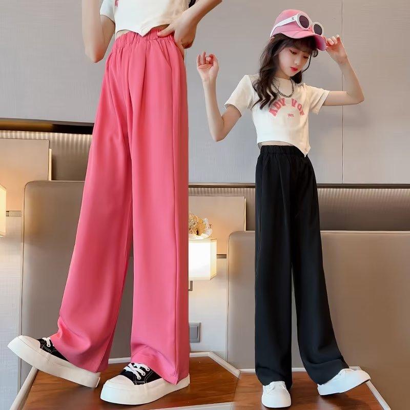 Girls' Summer Pants Summer Thin Mosquito Repellent Pants Ice Silk Black Children's Suit Wide Leg Pants