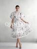 Lace Stand Collar Embroidered Patchwork Puff Sleeve Dress