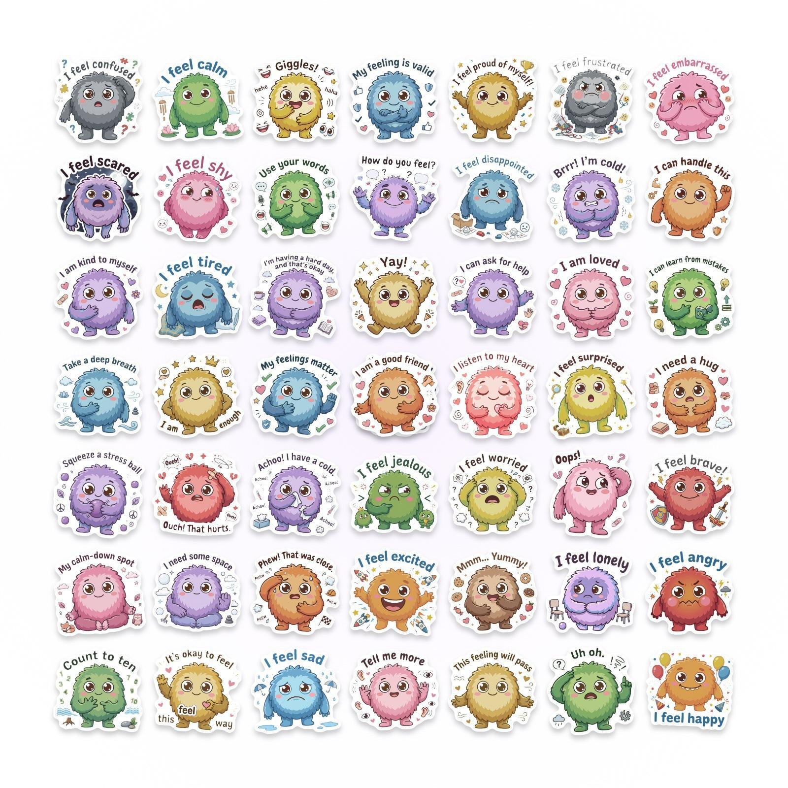 50 Cute Cartoon Plush Monster Emotional Cognition Creative Stickers Water Cup Skateboard Decoration Waterproof Stickers