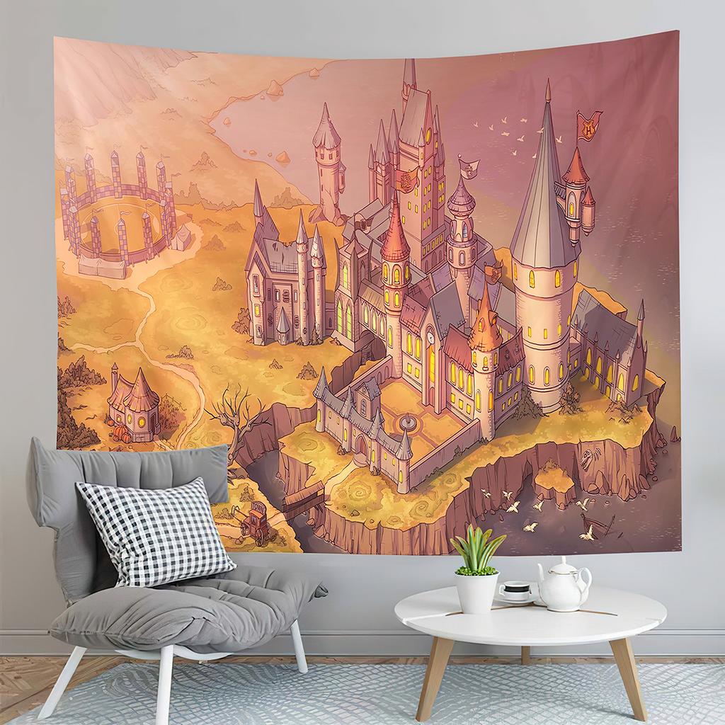 Cartoon Castle Tapestry Fairy Tale World Castle Tapestry Gifts for Kids Girls Boys Bedroom Home Living Room Wall Art Tapestries