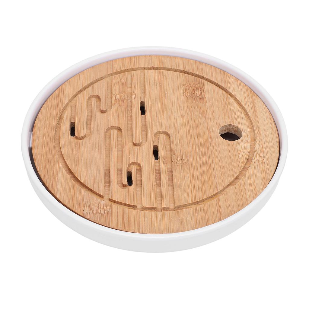 Round Tea Tray Simple Compact Chinese Kung Fu Wooden Water Storage Drainage Tea Tray for Office