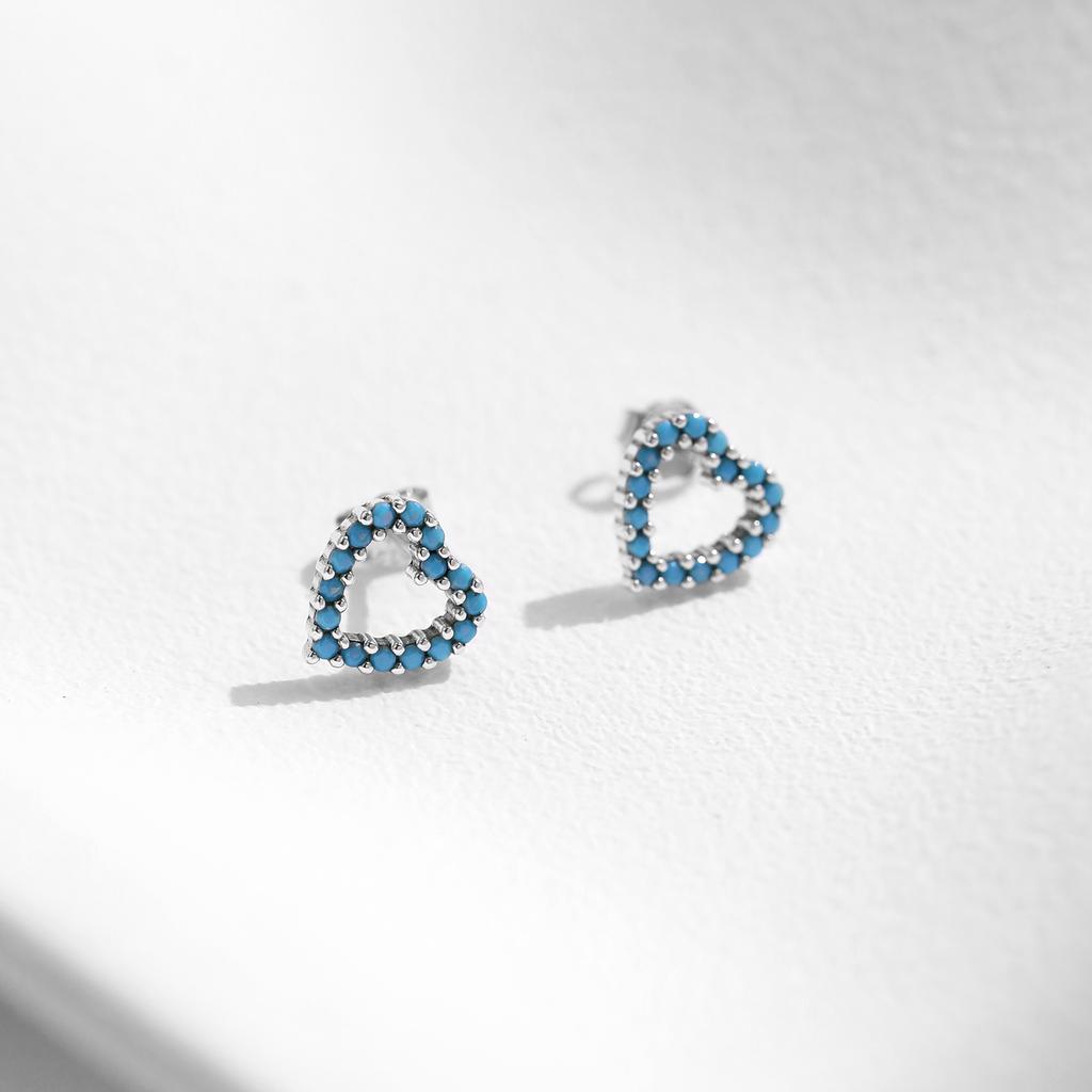 Simple 925 Sterling Silver Exquisite Romantic Turquoise Hearts Stud Earrings For Women Birthday Gifts Jewelry