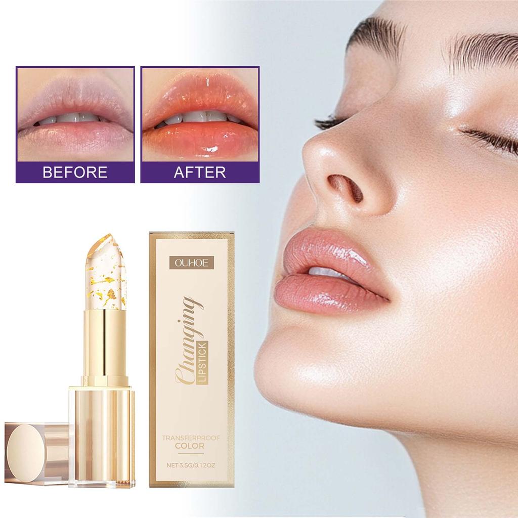 Gold Foil Color Changing Lip Balm Glossy Non-Sticky Nourishing Moisturizing Lasting Transferproof Color Changing Lipstick