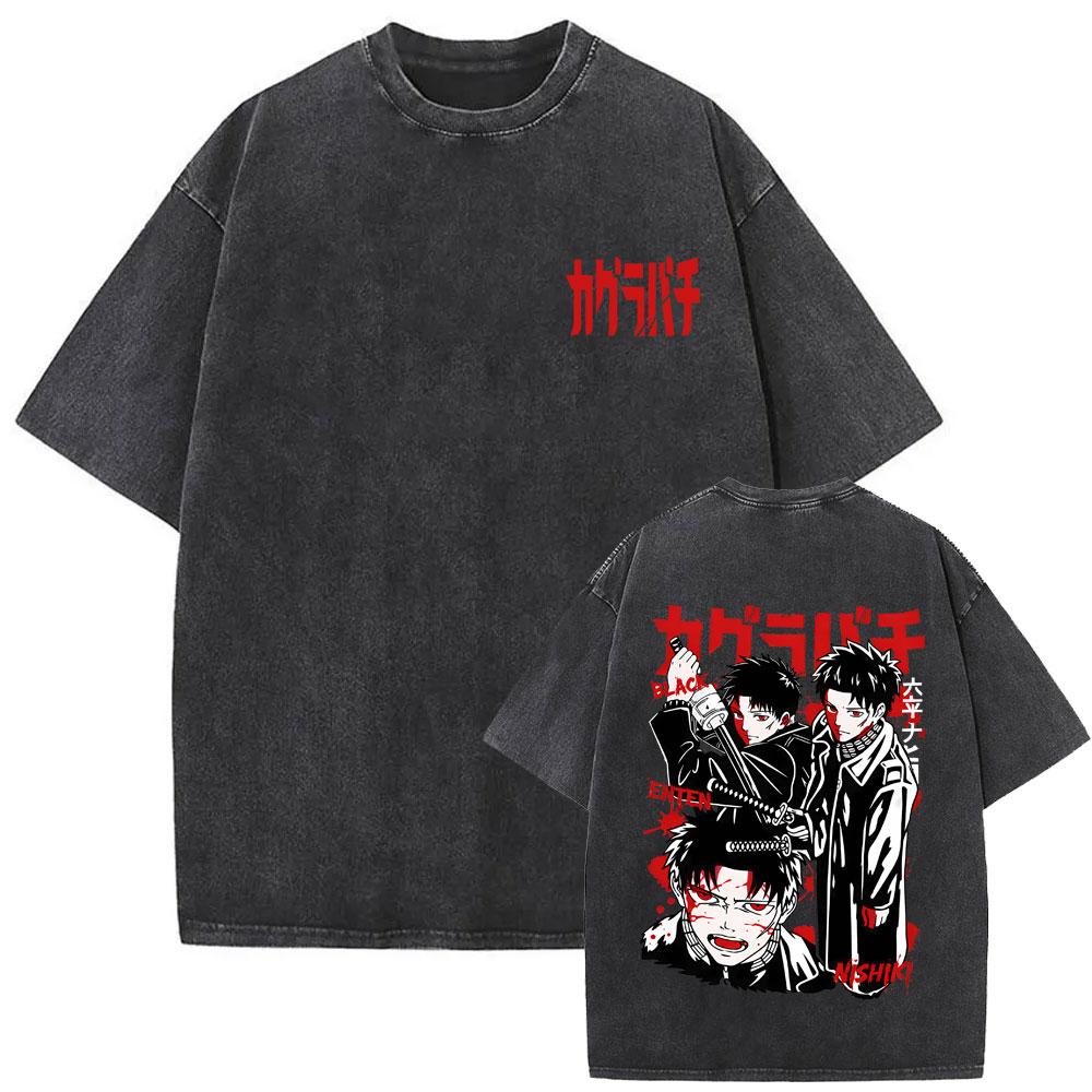 Hot Sale New Anime Kagurabachi Rokuhira Chihiro Vintage Washed T-shirt Men Women Fashion Casual T Shirt Unisex Manga Streetwear S разноцветный