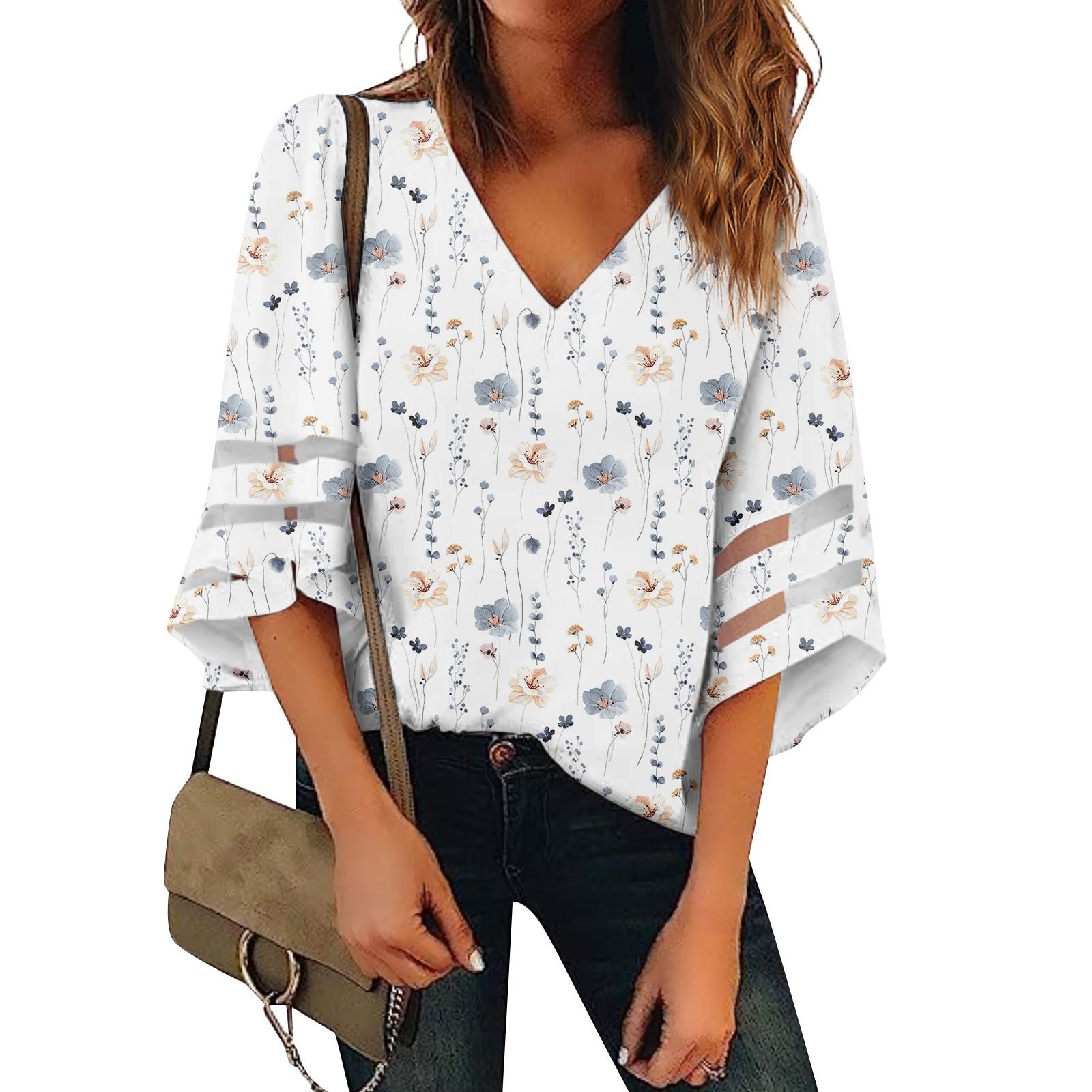 

Женская рубашка, блузка, повседневные свободные рубашки, кружевные рубашки с рукавами 3/4, топы с v-образным вырезом и принтом, топы с принтом, футболки, футболки XL белый