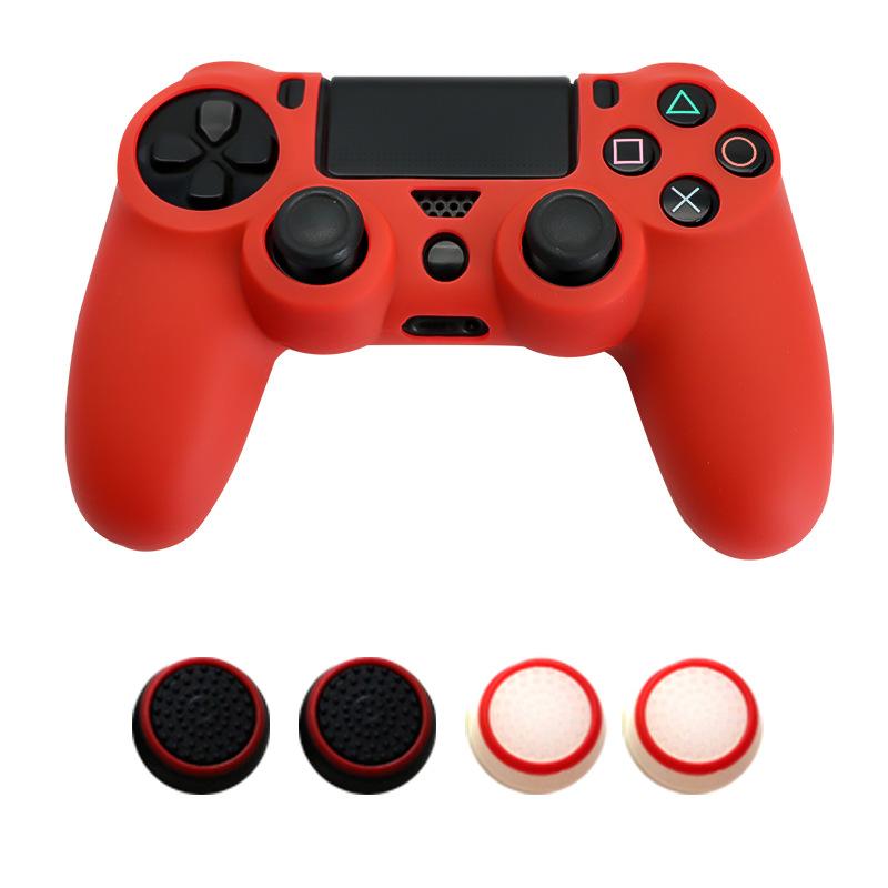 Silicone Protective Cover For PS4 Controller Dustproof Skin With 4 Luminous Thumb Grip Caps красный