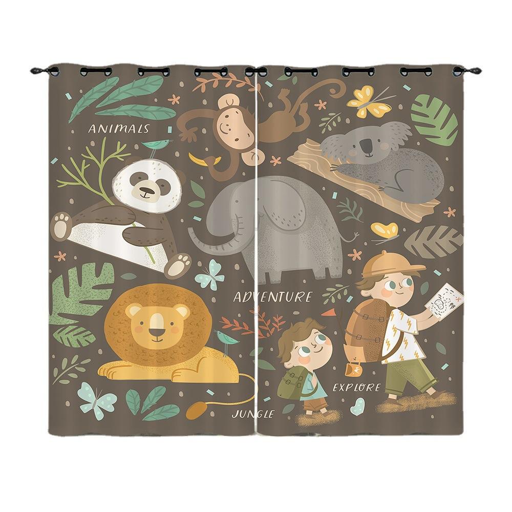 Curtain Animal Illustration Adventure Curtain Digital Printing Blackout Curtain No Punching
