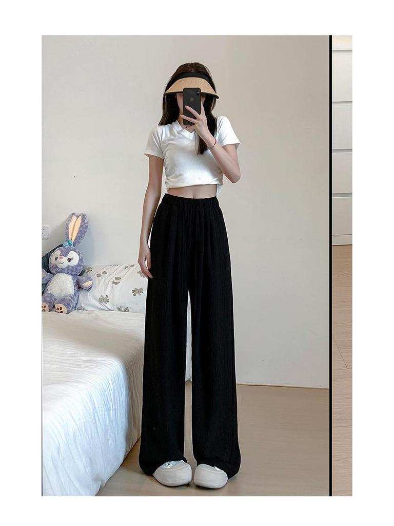 Women's Summer High-Waist Straight Brown Pleated Cotton-Linen Sunscreen Pants