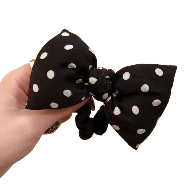 Korean Style Polka Dot Bow Scrunchie, Sweet Cute Hair Elastic for Women & Girls Elegant Hair Accessory for Daily Wear