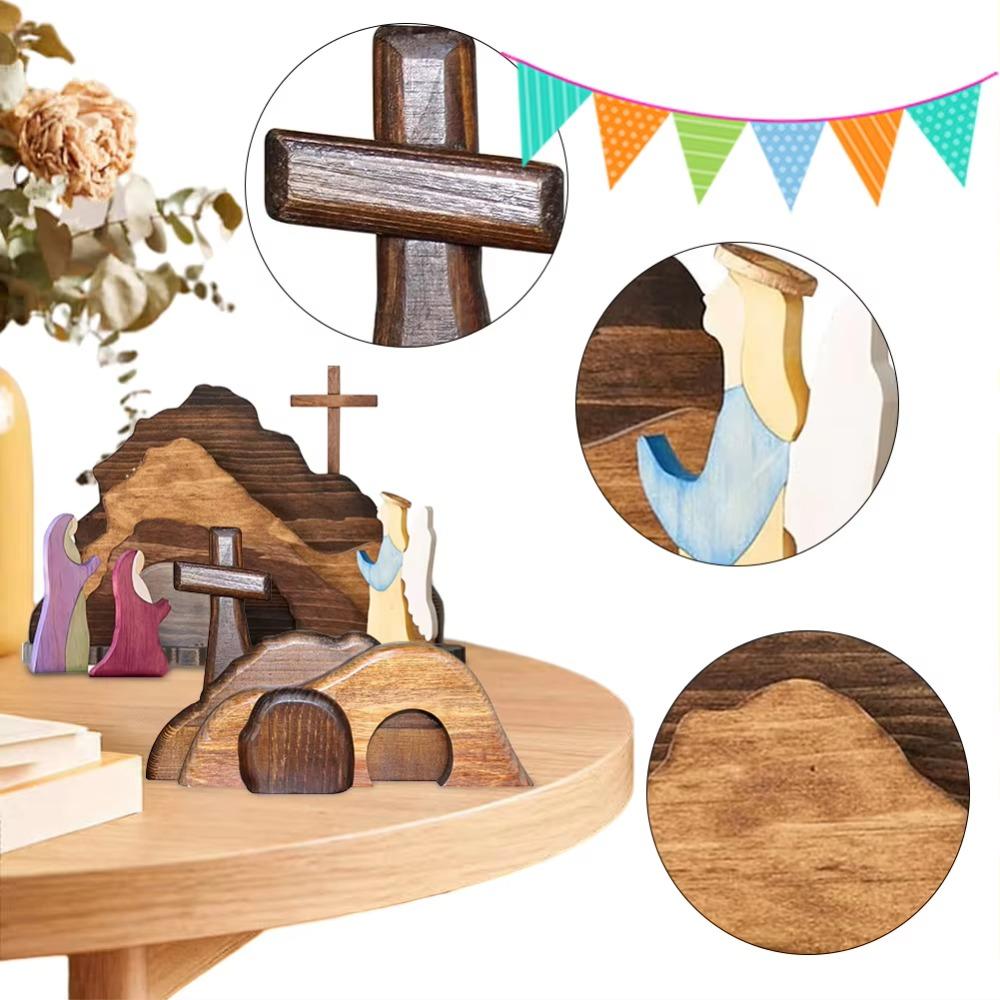 Wooden Empty Tomb Easter Scene Decoration Jesus Nativity Scene Decor  for Desktop Decoration