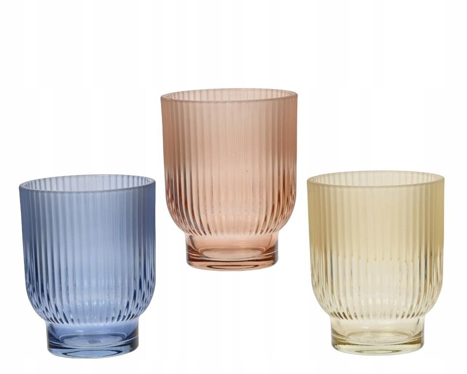 Dekorativer Glas-Kerzenhalter, gerippt, farbig, 1 Stück 12.5cm transparent