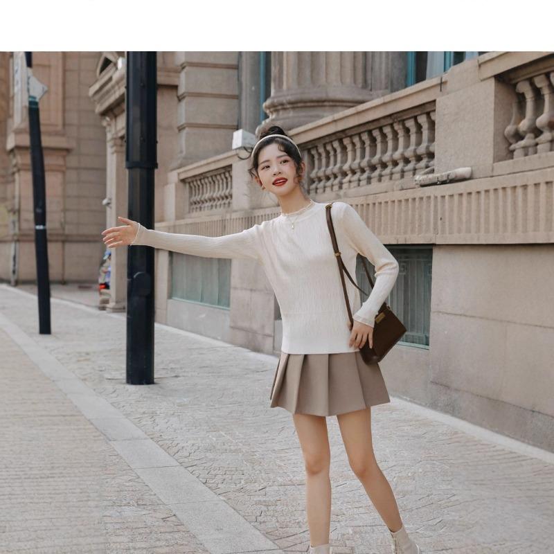 Semi-turtleneck knitted sweater women's autumn new slim-fitting and thin inner lace bottoming shirt top regular