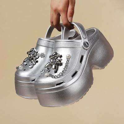 Damen Clogs Sandalen Sommer Slipper Keilabsatz Plateau Sandalen Frau Mode Kette Dicke Sohle Damen Gartenschuhe