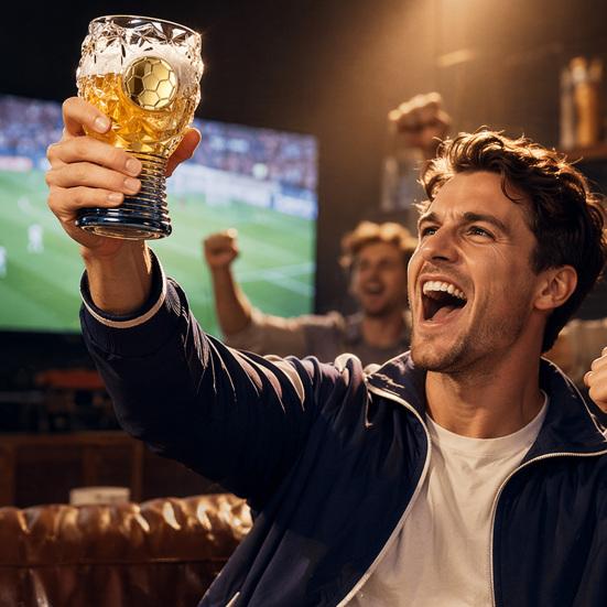 Fotbalová trofej Pivní sklenice, Objem 400 ml Vysoký trofejní hrnek, Čirá skleněná nádoba na Ležák Craftové pivo, Dárek pro sportovního fanouška