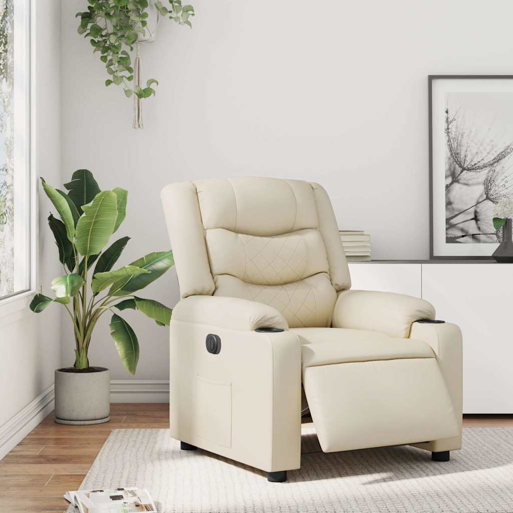Electric Recliner Chair Cream Faux Leather