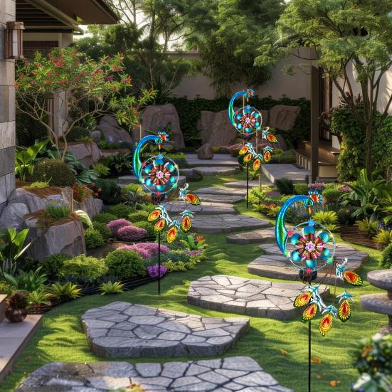 1/2Pcs Peacock Solar Outdoor Lights Auto On/Off Waterproof