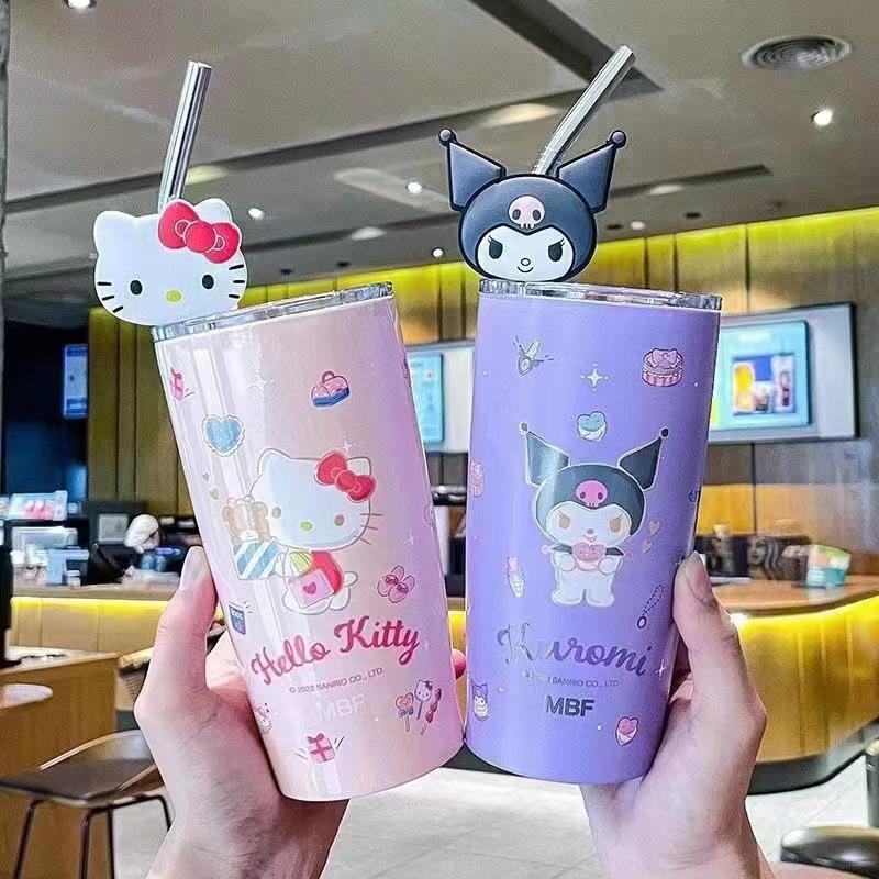 Non-Toxic 600Ml Sanrio Thermos Cup Kawaii Hello Kitty Kuromi Melody Student Children Gift Anime Cartoon Cute Portable Straw Large Capacity