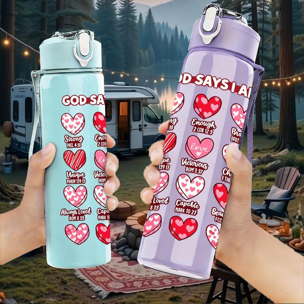 1PC Heart Stack Love Letter Art Print 750ml Color Plastic Sports Water Bottle Leakproof Flip Straw Lid Suitable for Sports Office Home Use