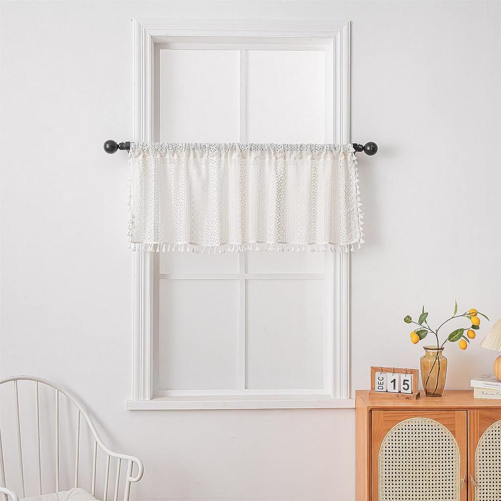 Boho Circular Patterned Hanging Tassel Short Curtain, Lace Short Curtain, Living Room, Bedroom, Kitchen Cabinet Cover Curtain