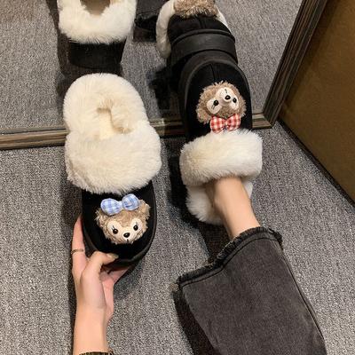 Mode polyvalent à semelles épaisses rehaussantes pantoufles à tête de sac pour femmes 2025 hiver nouveau mignon et confortable pantoufles en coton pour femmes dessin animé