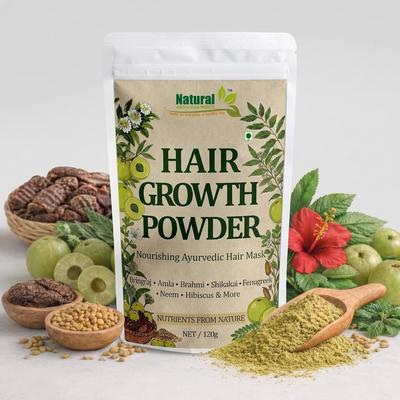 Ayurvedisches Haarwachstumspulver mit Bhringraj, Amla und Neem zur Kontrolle von Haarausfall für Männer und Frauen für alle Haartypen 120g