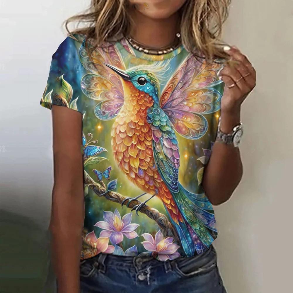 Color Animal Bird 3D Print Women Casual O-Neck Short Sleeve Harajuku Streetwear Y2k Tops