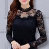 Lace Tops for Women Long Sleeve Fall Winter High Neck Mesh Blouse Slim Fit Hollow Out Casual Shirt