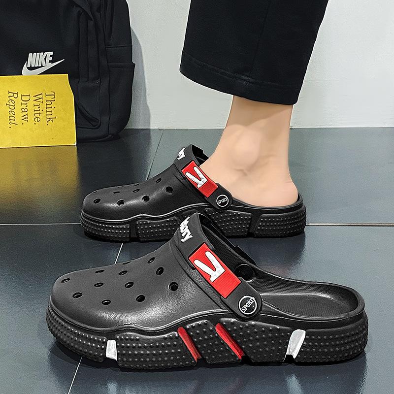 

Large size new hole shoes men s garden shoes soft sole hollow bag head drag casual sandals wear beach men 36 чорний