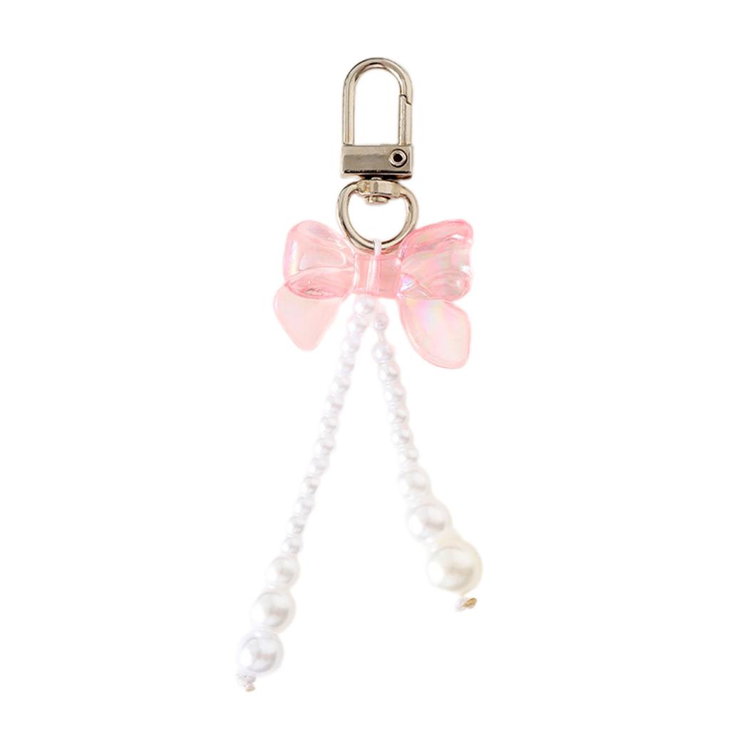 Bowknot Shaped Keychain Pendant Pearls Beaded Butterfly Knot Key Chain Fashionable Bow Ornament for Phones and Bag