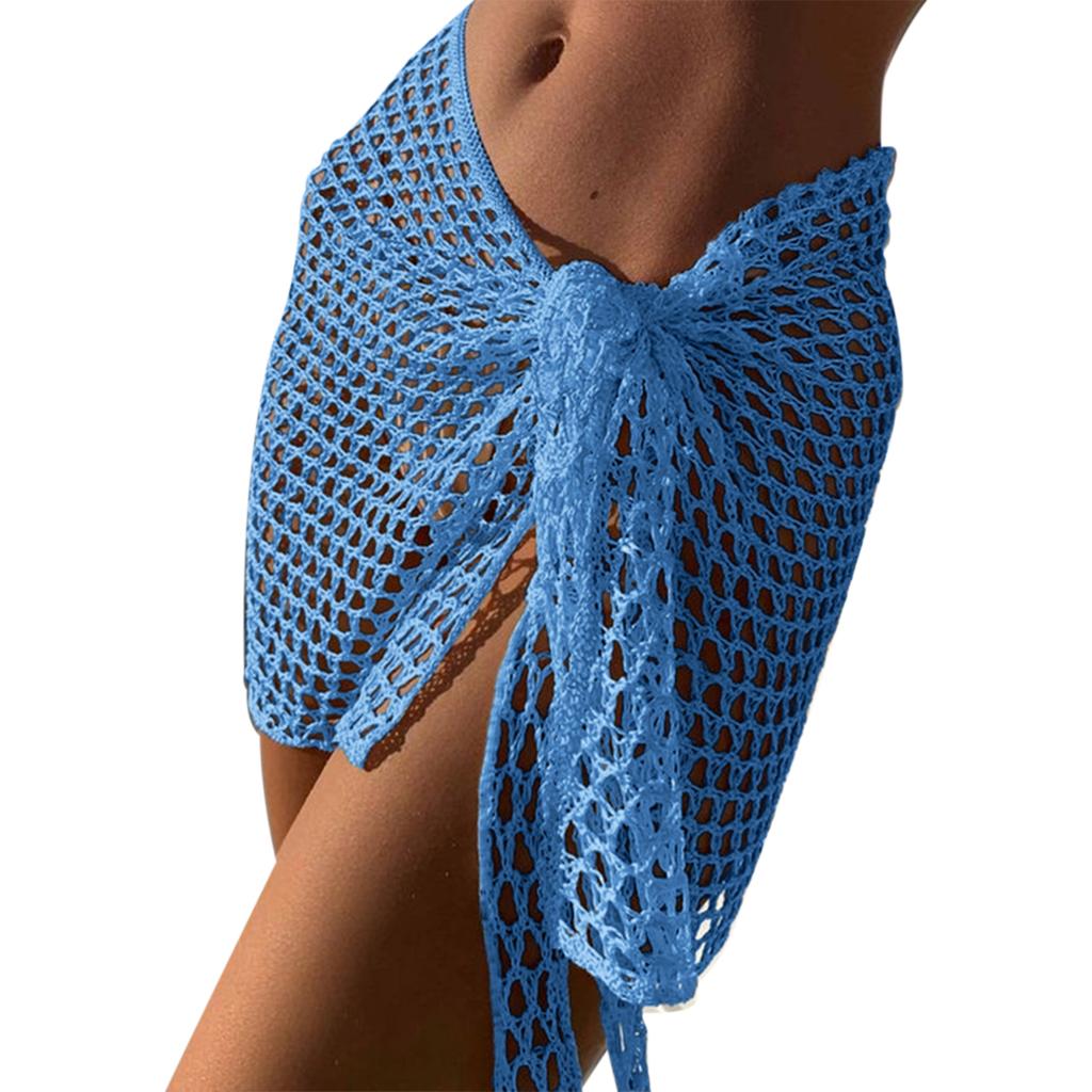 Women Beach Skirt, Cover-up Skirt Hollowed Solid Summer Mini Knitted Skirt for Vacation Seaside