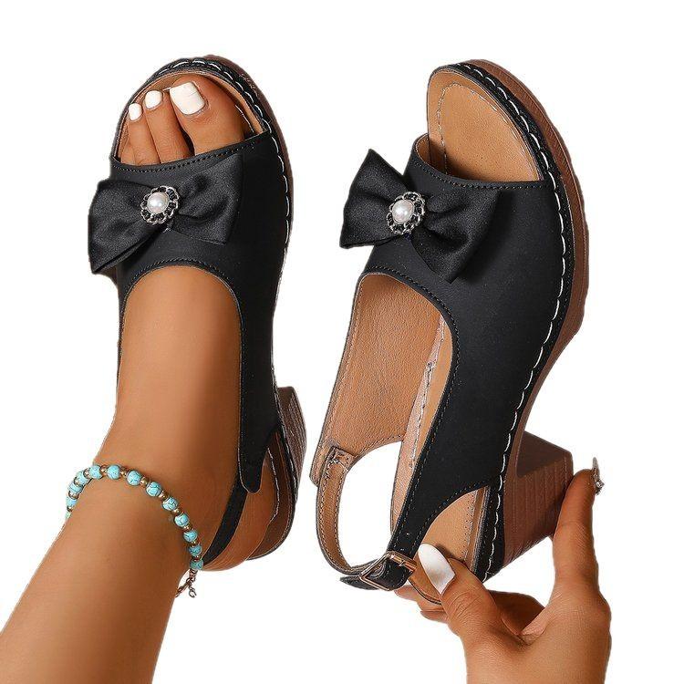 Fashion high-heeled sandals tow summer bow one-word casual sandals tow