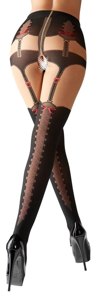 Cottelli LEGWEAR - Tights with Suspenders and Red Bow Patterns 5