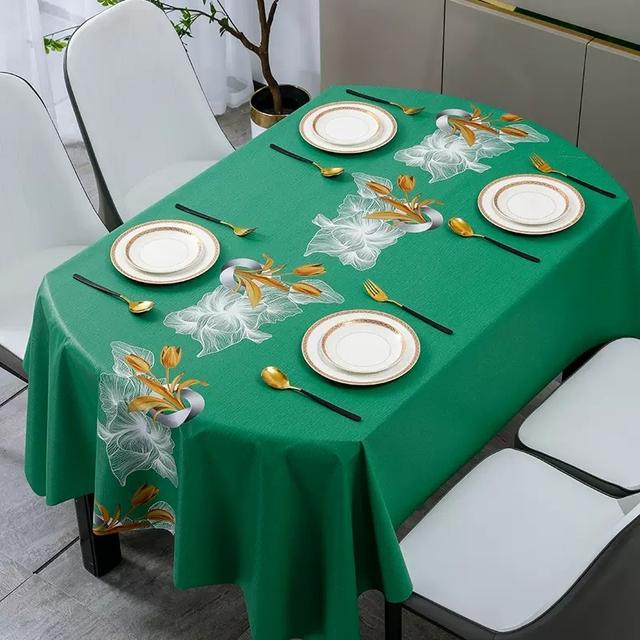 Fresh Flower Oval Pvc Table Cloths Plant Geometric Waterproof Oil -Proof Easy To Clean Coffee Dinning Tablecloth Decor
